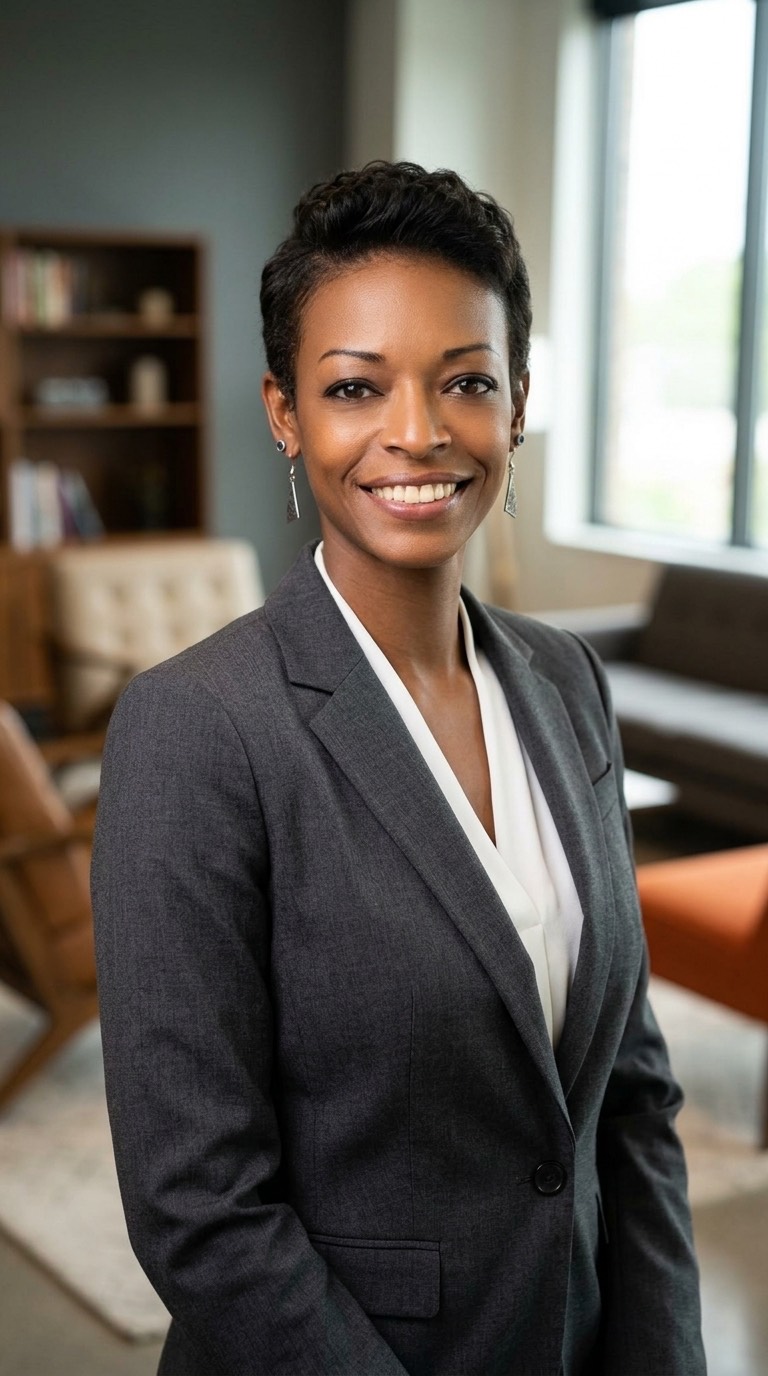 Portrait of LaTonya Chante, founder of The Grant Society, smiling in a gray blazer